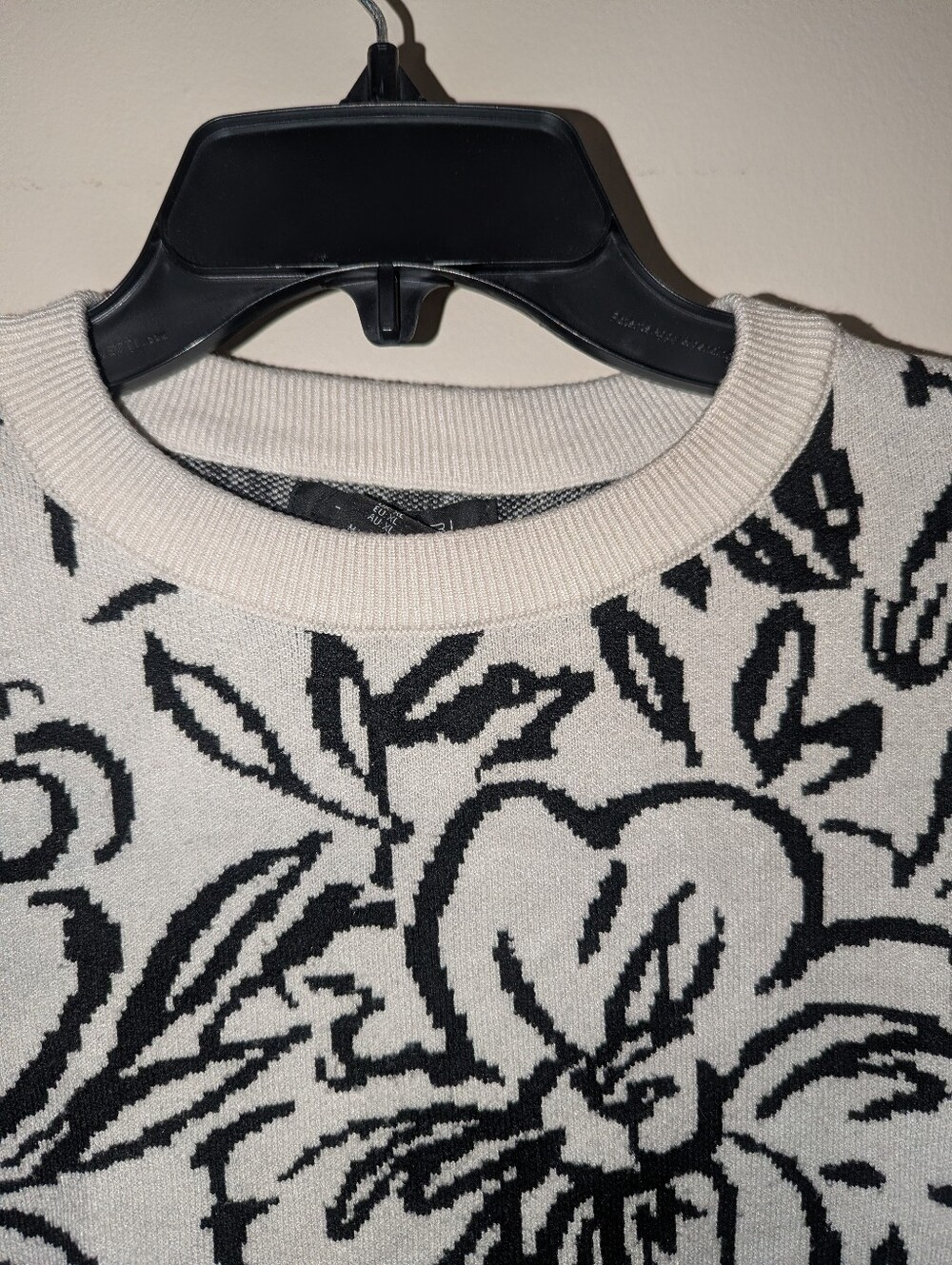 Tahari Black and White Floral Crewneck Sweater - Picture 2 of 5